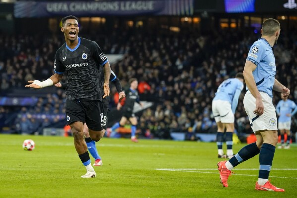 Onyedika scoring against Manchester City